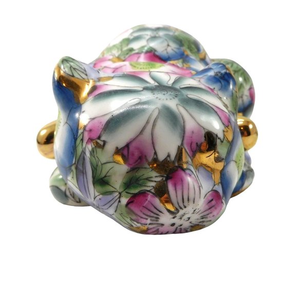 Vintage Peony Flowers Sleeping Cat Figurine Kutani Style Hand Painted 9.75" - Picture 4 of 9